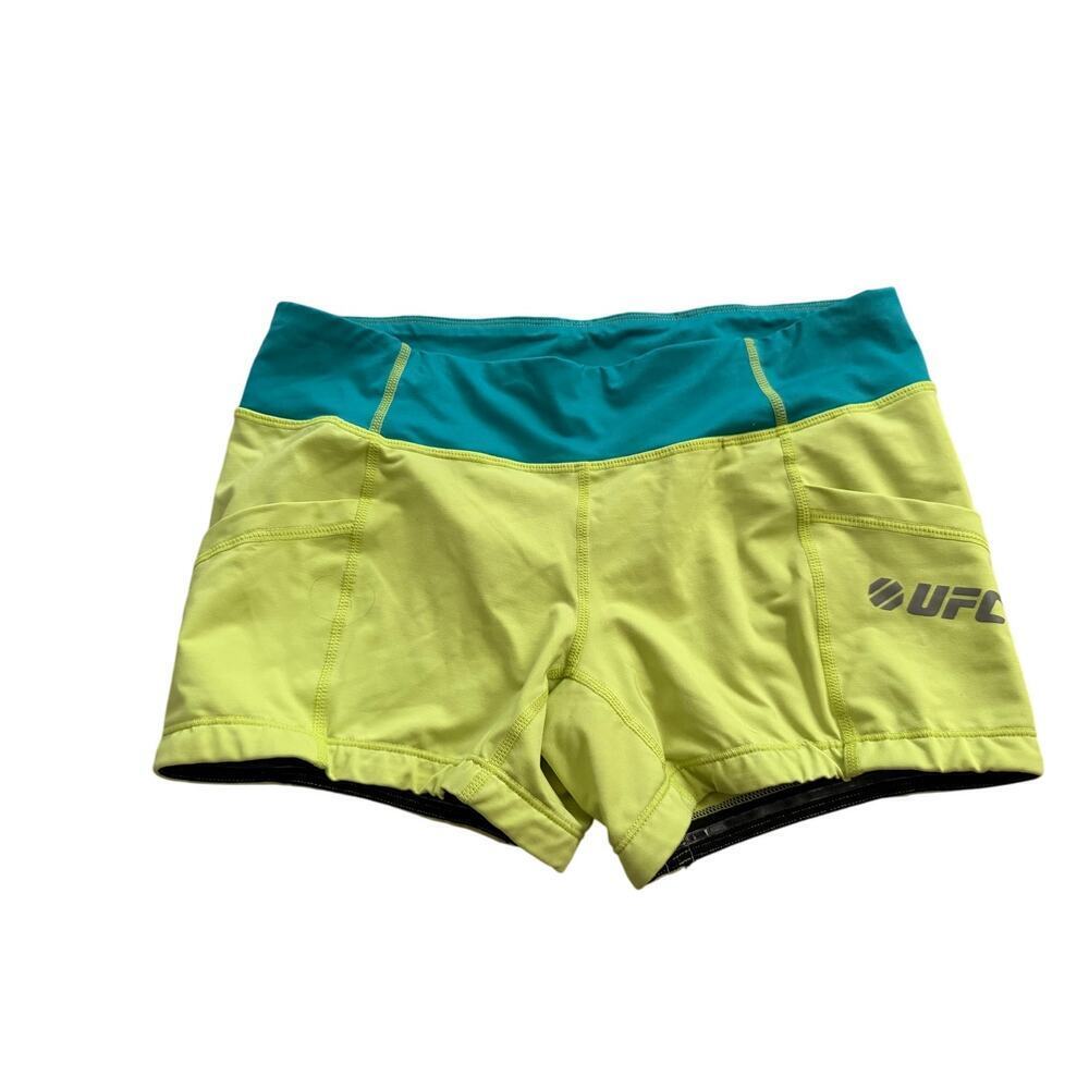 UFC bright yellow womens shorts w blue band &small side pockets sz M boxing